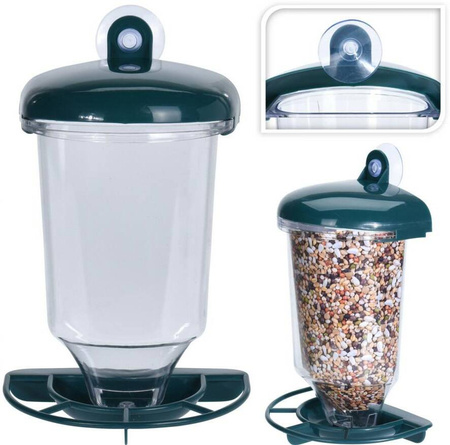 Karmnik dla ptaków na ziarno z przyssawką do okna 