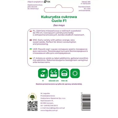 Kukurydza Cukrowa Gucio F1 10 g - Legutko 